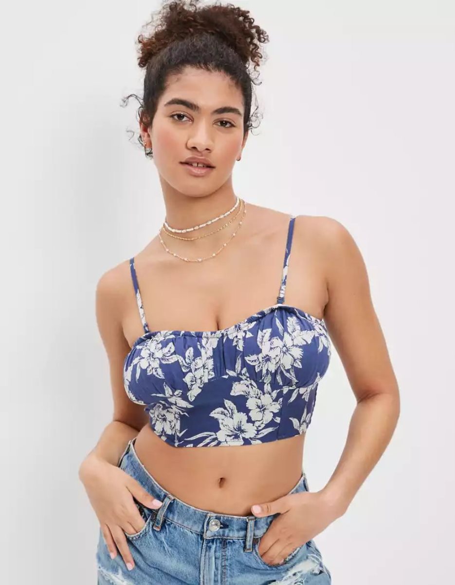 Chemises American Eagle AE Corset Tube Top Bleu Marine Femme | WEX-24904688